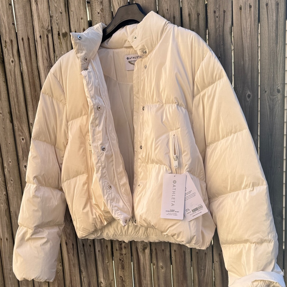 NWT Athleta XL  Down Shine Women’s Winter Coat in  Light Cream - Picture 4 of 12